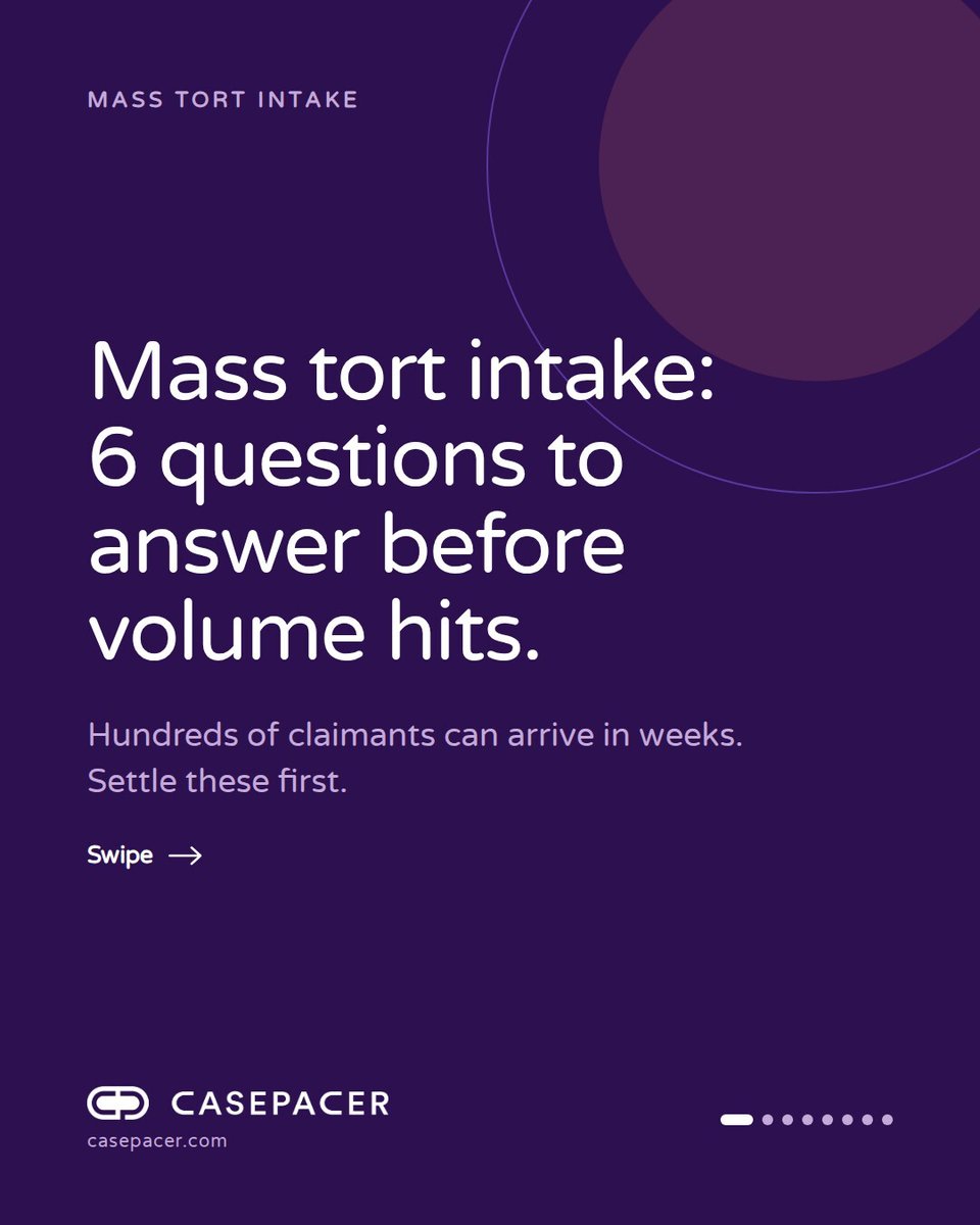 thecasepacer's tweet photo. A new mass tort can bring in hundreds of claimants in a matter of weeks. The firms that handle it well settled their intake questions before the volume hit.

Here's where to start.

#MassTort #MDL #LegalOps https://t.co/cwLBY4RXtH