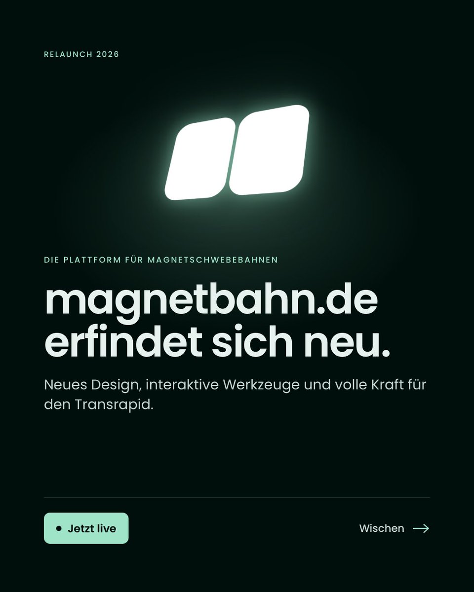 harder_afd's tweet photo. Seit 2020 ist https://t.co/hBK0mqUv9f die einzige Plattform weltweit, die sich ganz der Magnetschwebebahn widmet. Jetzt erfindet sich https://t.co/hBK0mqUv9f komplett neu, und zum ersten Mal kann jeder den Transrapid wirklich erleben, statt nur darüber zu lesen.

⚡ Rechne deine eigene Strecke: Mit dem neuen Reisezeitrechner siehst du sofort, wie lange du mit dem Transrapid unterwegs wärst. Hamburg nach München in 1 Stunde 36 Minuten, fast 4 Stunden schneller als der ICE. Gerechnet mit echten Anfahr- und Bremswerten, der Rechenweg ist offen für alle.

🚄 Erlebe 500 km/h: Die neue Animation lässt den Transrapid im echten Maßstab durch die Landschaft gleiten, die LED-Anzeige zählt mit wie im Original.

🗺️ Deutschland in zwei Stunden: Die interaktive Netzkarte verbindet 18 deutsche Städte und 8 europäische Metropolen. Ein Klick genügt, und plötzlich rückt ein ganzes Land zusammen.

🚦 Wer will die Magnetbahn wirklich? Die neue Politik-Ampel zeigt, wo die Parteien stehen. Neutral, aber nicht zahm, jede Einschätzung mit Belegen.
Dazu kommen ein animierter Technik-Querschnitt, die Geschichte als Zeitstrahl, alle 24 Fahrzeuge im Steckbrief und jede Seite neu mit Quellen belegt.

Wer einmal gesehen hat, was möglich wäre, will nicht mehr zurück. Der Transrapid gehört nicht ins Museum, er gehört auf die Strecke.

👉 Jetzt ausprobieren!