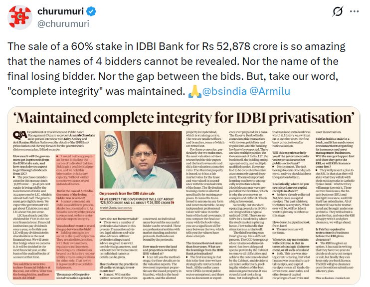 Nutzaro120462's tweet photo. This is @churumuri nonsense. In any competitive bidding process names and details of bidders cannot be revealed. This is standard protocol. @bsindia  #IDBI https://t.co/CKDnXHEeQU