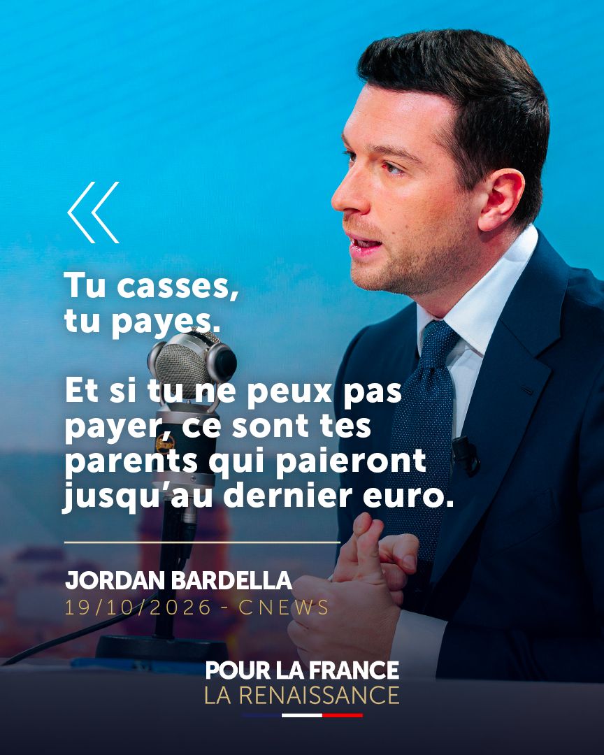 RNational_off's tweet photo. Ce n’est plus aux Français de payer les dégâts des casseurs !

Avec @J_Bardella et @MLP_officiel, ils paieront jusqu'au dernier centime. https://t.co/aChnxADZwm