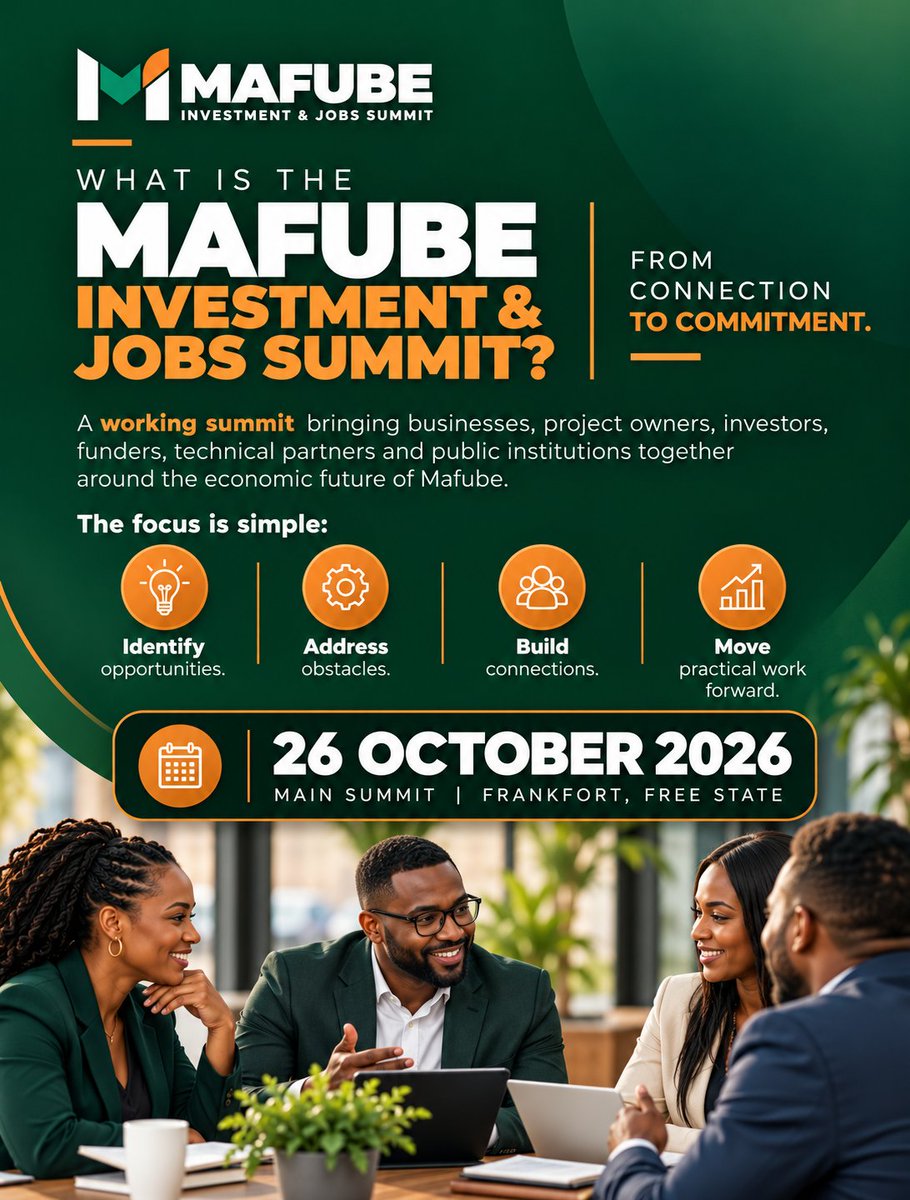 Mafube_za's tweet photo. @centralnewsza Great to see initiatives supporting small businesses across the Free State! 🇿🇦 Connecting businesses with the right resources and partners is key to growth. The Mafube Investment &amp; Jobs Summit on 26 October will bring stakeholders together to explore local economic opportunities https://t.co/bgfUbEJvdl