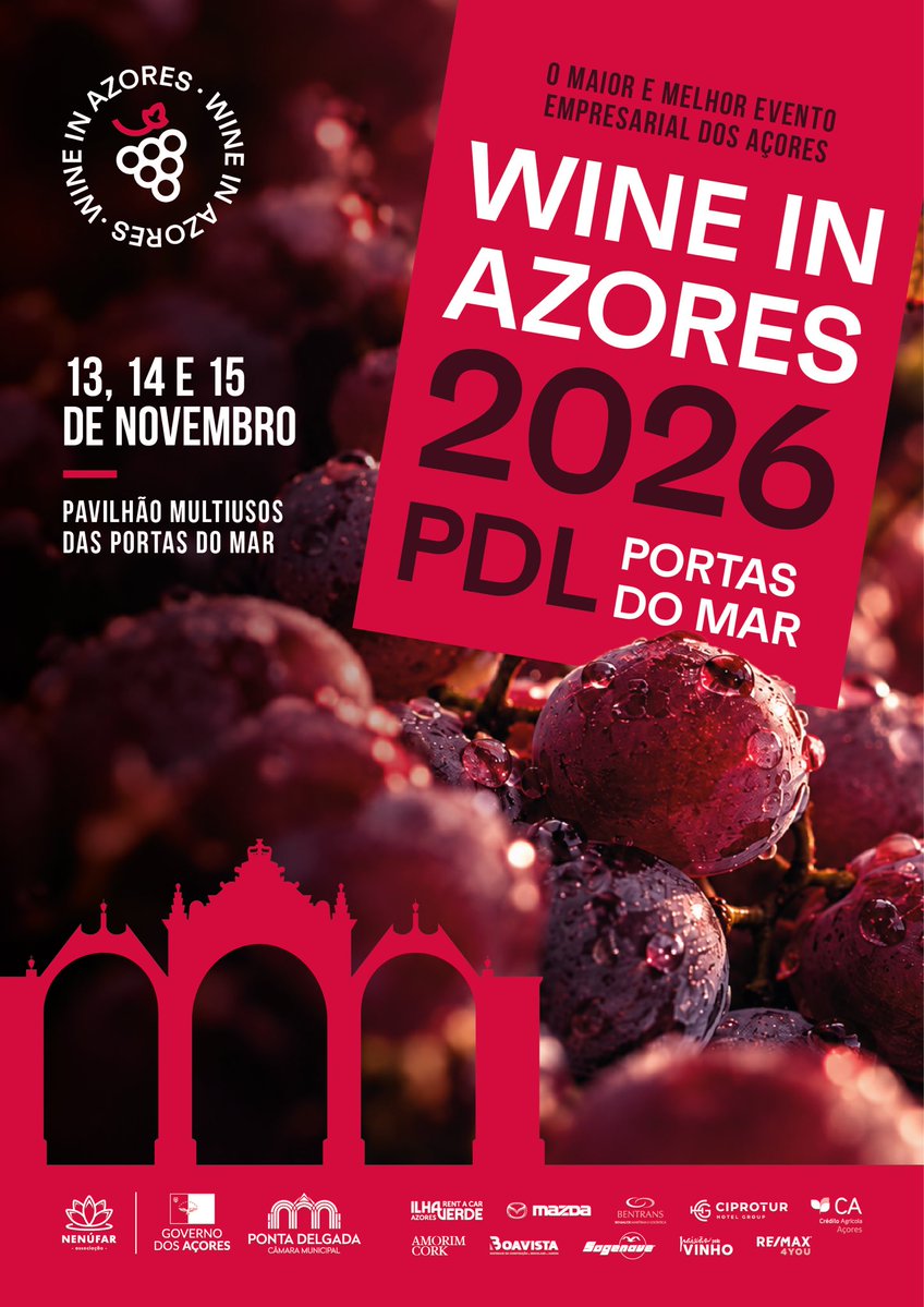 WineinAzores's tweet photo. Está a chegar o 𝗣𝗗𝗟 @WineinAzores! 🍷 E aqui está o cartaz oficial do certame. 

https://t.co/6LltRpROtg

📍 𝟭𝟯, 𝟭𝟰 𝗲 𝟭𝟱 𝗱𝗲 𝗻𝗼𝘃𝗲𝗺𝗯𝗿𝗼 𝗻𝗼 𝗣𝗮𝘃𝗶𝗹𝗵ã𝗼 𝗠𝘂𝗹𝘁𝗶𝘂𝘀𝗼𝘀 𝗱𝗮𝘀 𝗣𝗼𝗿𝘁𝗮𝘀 𝗱𝗼 𝗠𝗮𝗿

#WineinAzores #PontaDelgada #Acores https://t.co/ZIILSPwdDR