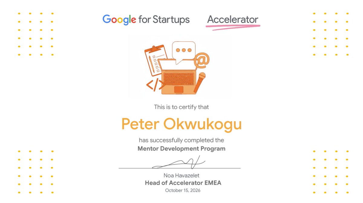 iPablo26's tweet photo. 🎓 Proud to have graduated from the @GoogleStartups Mentor Development Program!

Grateful for the learning, mentorship, and opportunity to grow as a mentor. 

Excited to apply these lessons to support founders and build stronger startup ecosystems. 🚀

#GoogleForStartups https://t.co/mnvS2Jx1TT