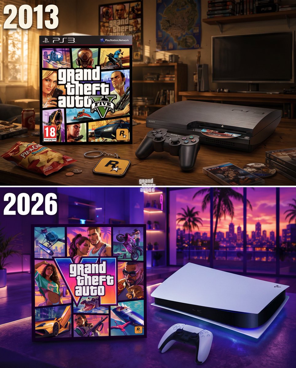 HAMZAELKAS9256's tweet photo. GTA 5 in 2013 ➡️ GTA 6 in 2026: A 13-Year Generational Leap! 💜🤯

#GTA6 #GTAVI #RockstarGames #ViceCity #gamingreels https://t.co/s41Wlzgo6S
