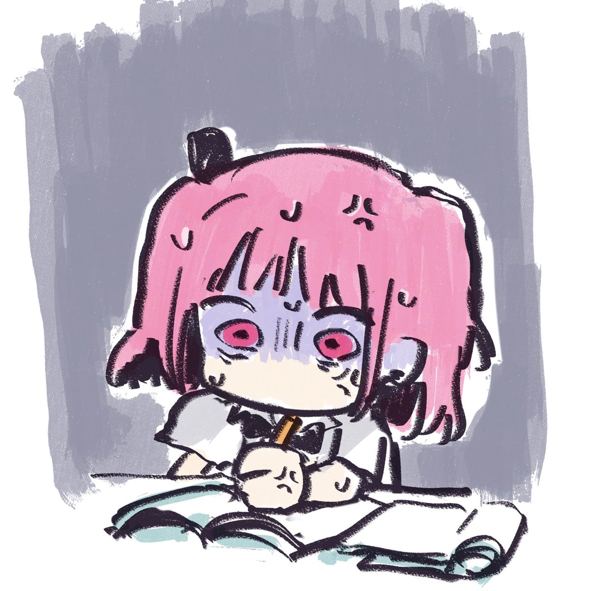 SHGHNTN's tweet photo. 何回やり直しても解けない数学問題にぶち切れ寸前のピンク髪 https://t.co/rkaxF9v6j1
