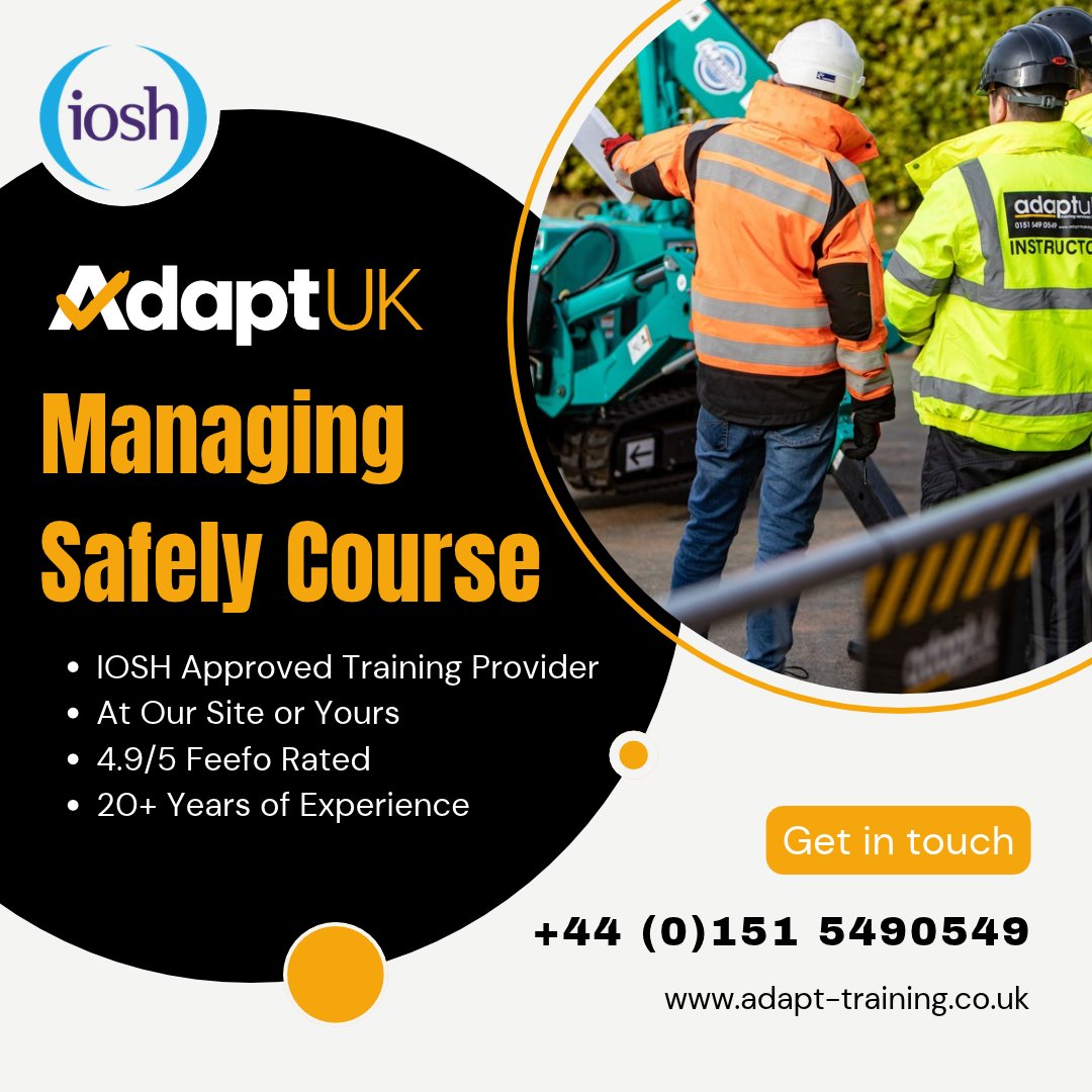 AdaptUKTraining's tweet photo. Safe Management starts with the right training 👷

Our IOSH Managing Safely course gives managers the practical knowledge and confidence to manage workplace health and safety effectively.

📞 0151 549 0549
📧 bookings@adapt-training.co.uk
🌐 https://t.co/OzSOjKpxmw

#Training https://t.co/LtRd5B5NCa