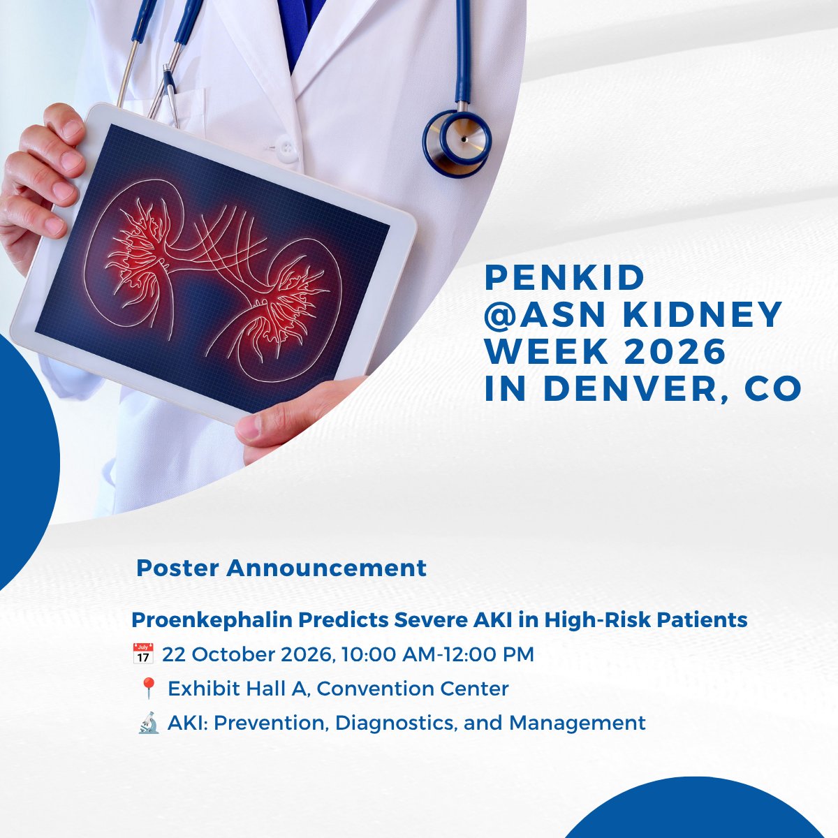 sphingotec's tweet photo. Can a blood test flag severe kidney injury early? 🩸A poster at #KidneyWeek2026 shows penKid helped identify hospitalized patients at highest risk of persistent severe AKI, especially in the ICU. 📍Exhibit Hall A, 22 Oct, 10:00 AM-12:00 PM, Denver. #AKI #Nephrology #CriticalCare https://t.co/a4GwG1JnhN