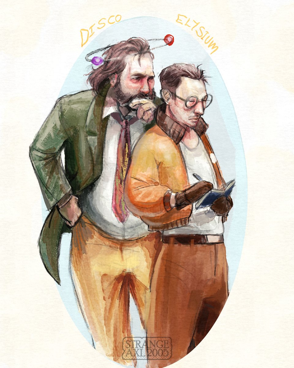 Strangeaxl2005's tweet photo. I've been getting into Disco Elysium a lot lately. I'm planning on turning this one into a print soon :)

#discoelysium #kimkitsuragi #harrydubois #kimharry https://t.co/QW3c71vKk9
