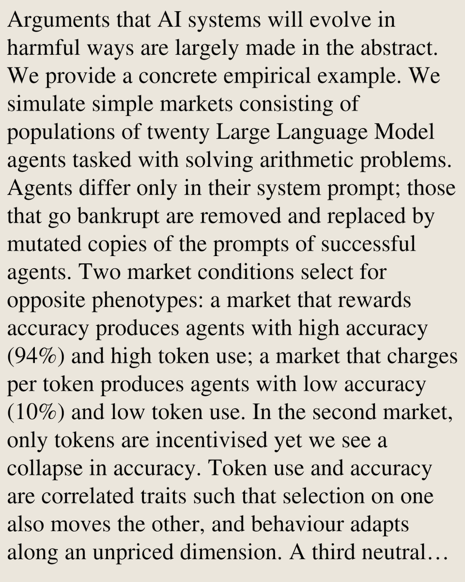 PIN's tweet photo. LLM Evolution in a Simple Simulated Market

Charlie Pilgrim, Christopher Krupenye, Dora Biro, Richard P. Mann
https://t.co/zDNhnJnhEi [𝚌𝚜.𝙼𝙰 𝚌𝚜.𝙰𝙸 𝚌𝚜.𝙲𝙻 𝚚-𝚋𝚒𝚘.𝙿𝙴] https://t.co/0LzKfnmiJG