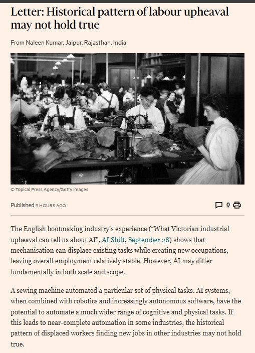 naleenkumar's tweet photo. Historical pattern of labour upheaval may not hold true in the AI age.
#AI #ArtificialIntelligence #FT #superintelligence #AIapocalypse #FinancialTimes @FT @elonmusk @sama 
https://t.co/qsj6j5TZ9R https://t.co/UOWh74RhrZ