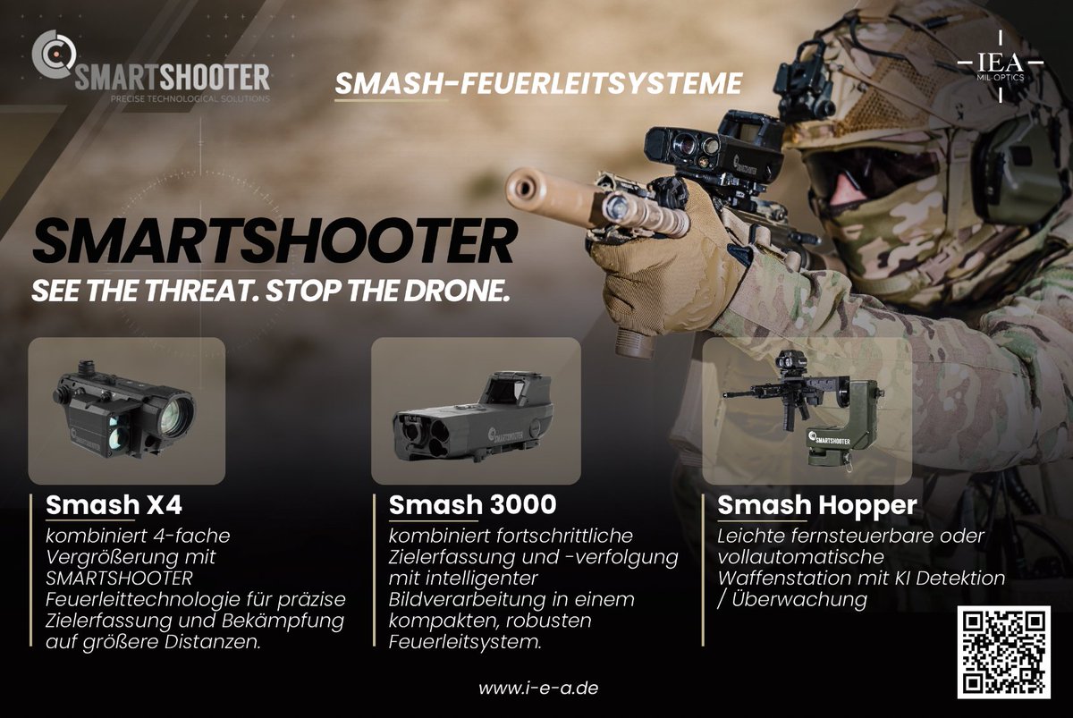 KdoMagazin's tweet photo. C-UAS: Spezialkräfte #SOF sind oftmals an vorderster Front zur Abwehr von Hybriden Bedrohungen gefragt. #SMARTSHOOTER bietet #SMASH-Feuerleitsysteme über I-E-A für die Einsatzkräfte. #UAV #CUAS https://t.co/9X1L653XkE