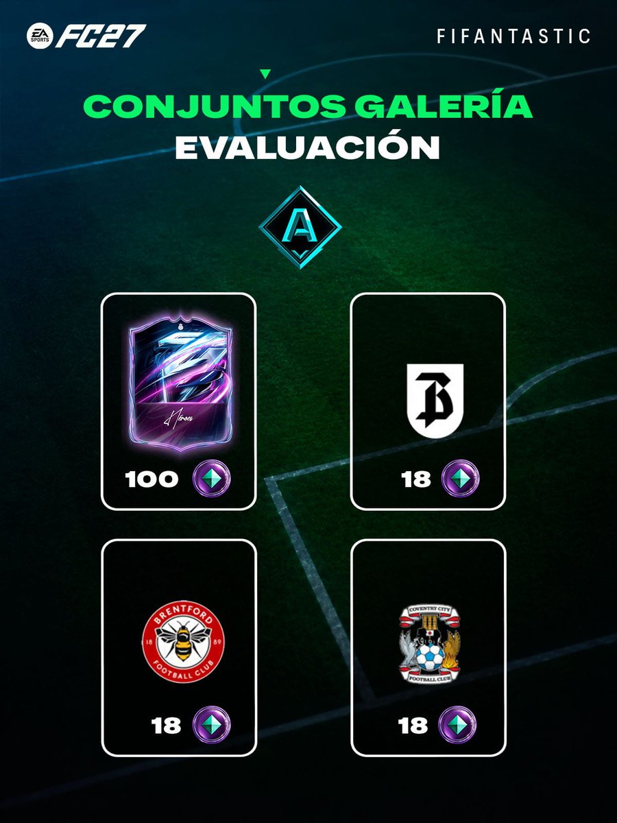FIFAntastic's tweet photo. 💎 Si ya habéis conseguido las fichas de los conjuntos con evaluación S y necesitáis seguir sumando, estos son los conjuntos que podéis completar con evaluación A en la Galería de #FC27 

🎯 Entre todos permiten conseguir un total de 315 fichas de la Galería.

🔗  https://t.co/DeRNHBUoKl