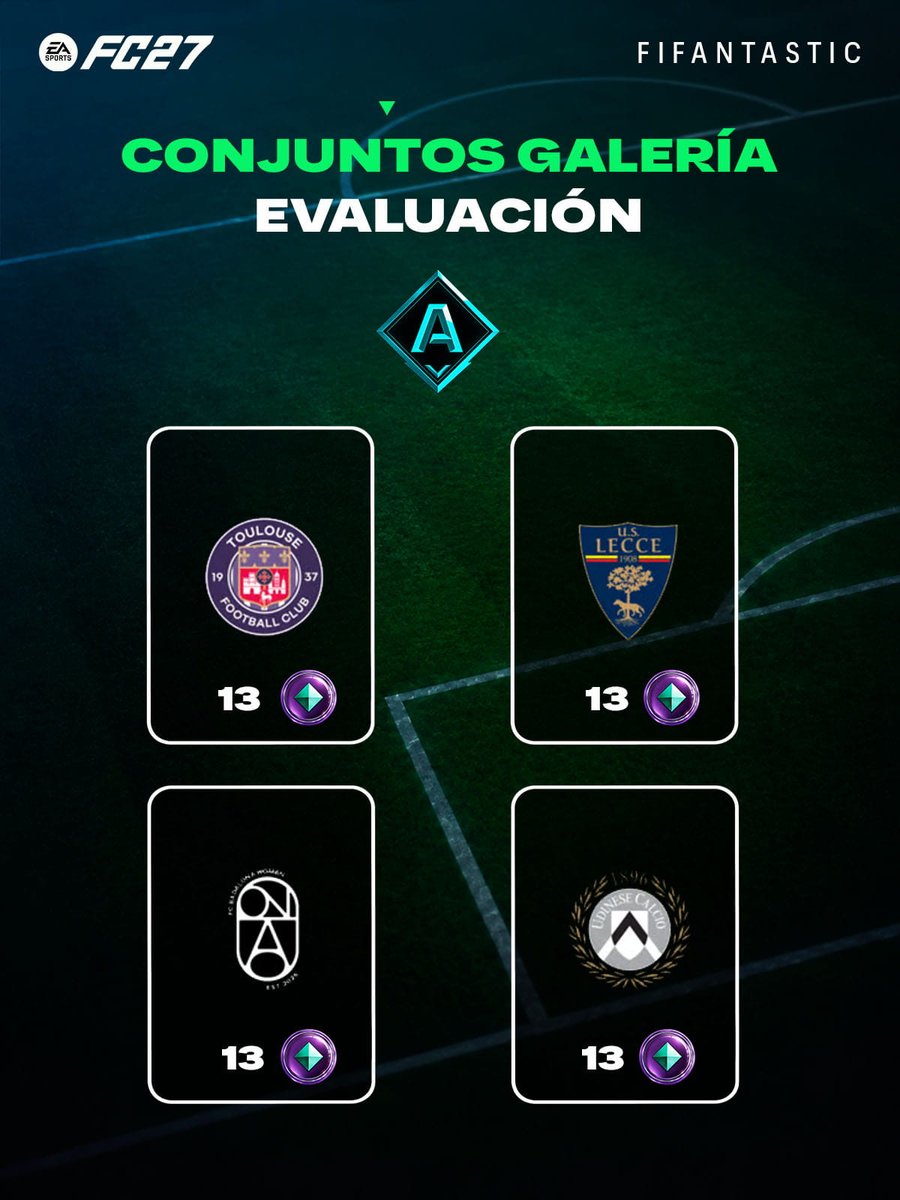FIFAntastic's tweet photo. 💎 Si ya habéis conseguido las fichas de los conjuntos con evaluación S y necesitáis seguir sumando, estos son los conjuntos que podéis completar con evaluación A en la Galería de #FC27 

🎯 Entre todos permiten conseguir un total de 315 fichas de la Galería.

🔗  https://t.co/DeRNHBUoKl