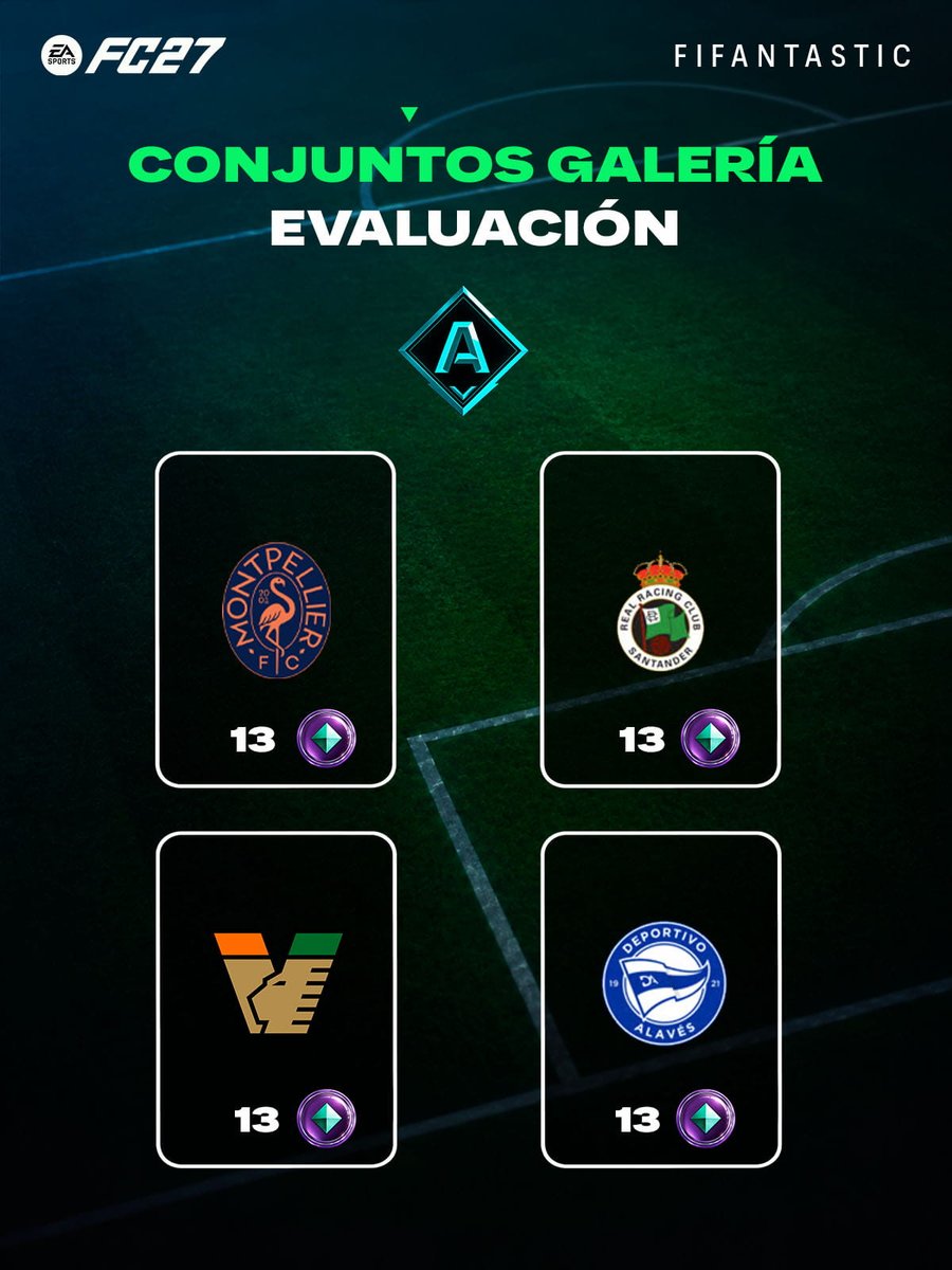 FIFAntastic's tweet photo. 💎 Si ya habéis conseguido las fichas de los conjuntos con evaluación S y necesitáis seguir sumando, estos son los conjuntos que podéis completar con evaluación A en la Galería de #FC27 

🎯 Entre todos permiten conseguir un total de 315 fichas de la Galería.

🔗  https://t.co/DeRNHBUoKl