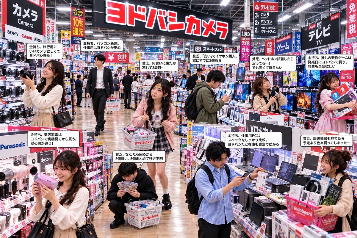 tadataka_in's tweet photo. 『お金持ち』と『貧乏』
ヨドバシカメラですぐバレる https://t.co/QzD73KXR2L