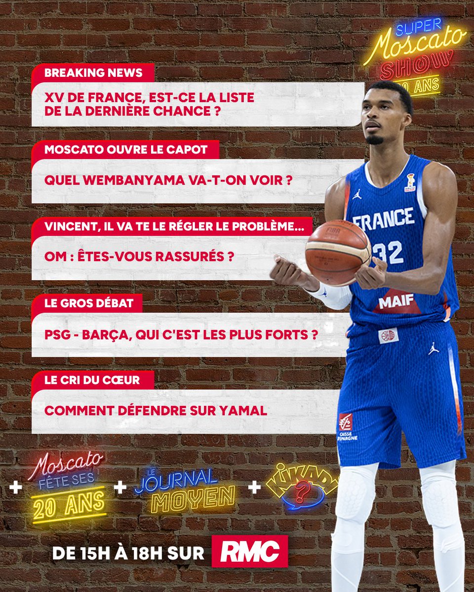 Moscato_Show's tweet photo. 📢 Au menu du jour : Wembanyama, l'OM et Yamal !

📻 Retrouvez Vincent et sa bande dès 15h sur RMC ! https://t.co/7qfw7xIzaE