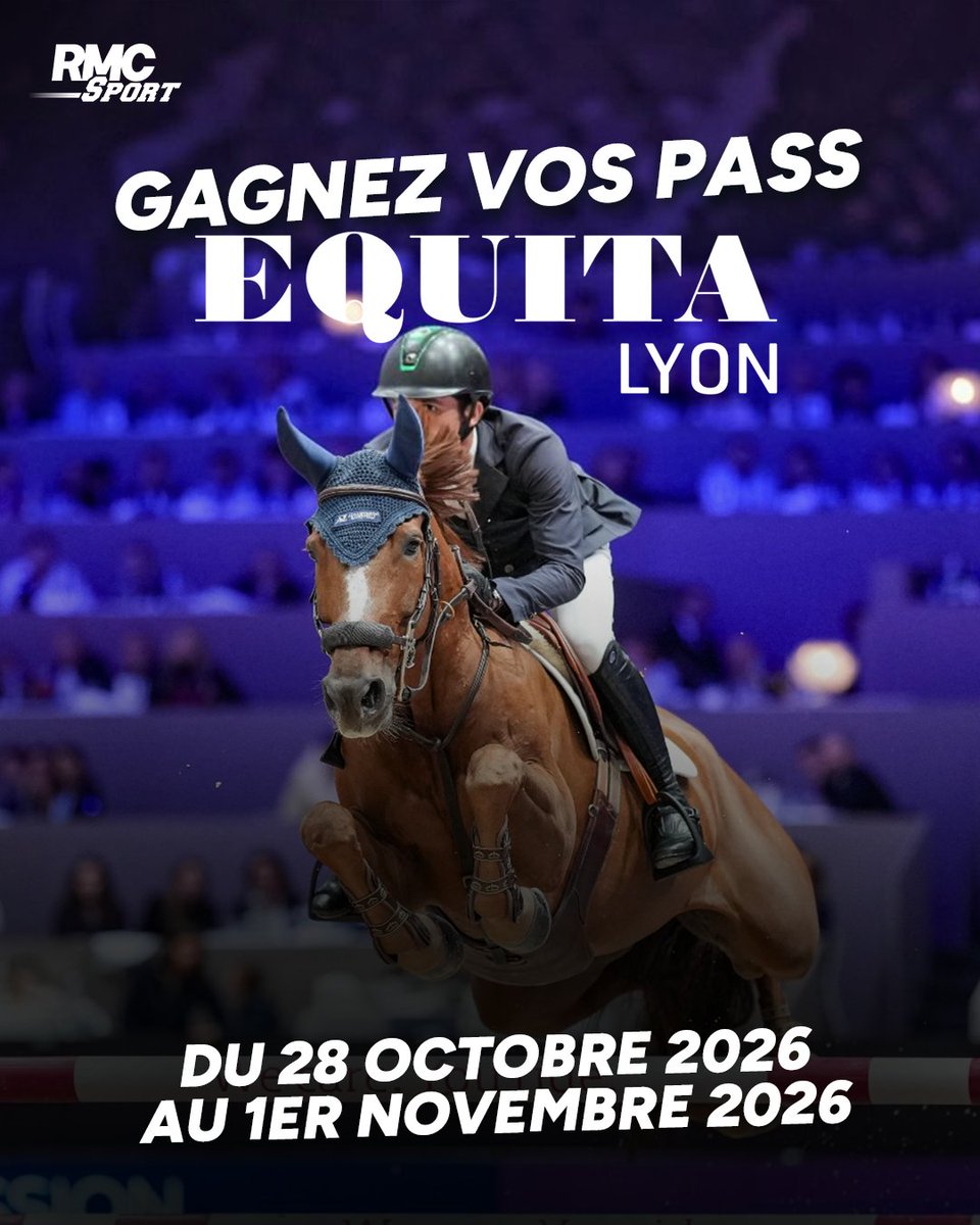 RMCsport's tweet photo. 🔥 JEU CONCOURS

🎟️ Tentez de remporter vos pass pour découvrir le salon Equita Lyon du 28 octobre au 01 novembre 2026 !

🍀 Pour participer, RT + Follow @RMCsport et commente avec ta discipline préférée.

👊 Bonne chance ! https://t.co/403NcU6XsF