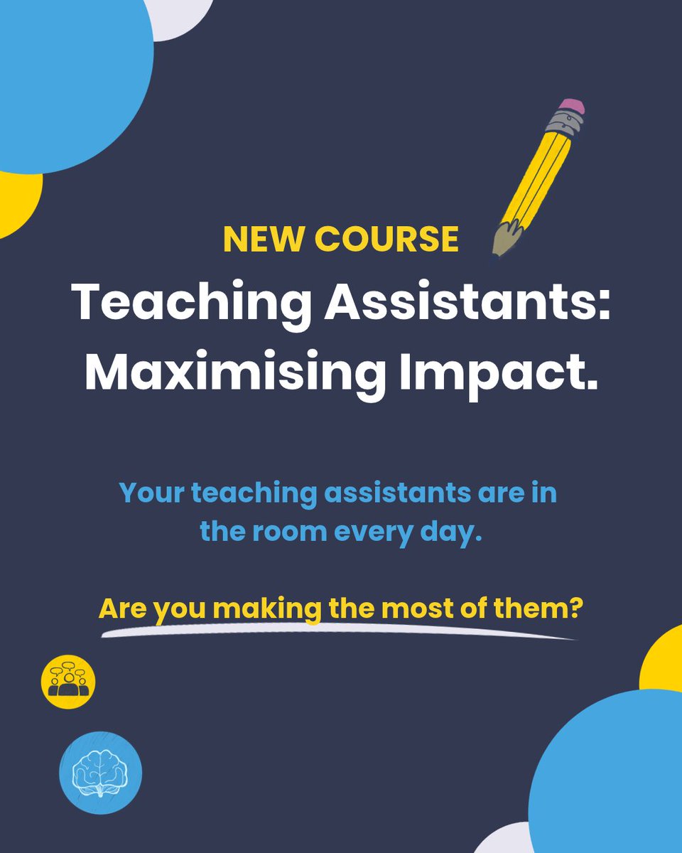 Inner_Drive's tweet photo. Your teaching assistants are in the room every day. Are you making the most out of them?

Our new Teacher CPD Academy course, Teaching Assistants: Maximising Impact, is built to change that. It helps you deploy your teaching assistants effectively, develop students’ independence and strengthen teacher-TA communication.

Swipe to see what is inside:
An interactive course with video explainers, infographics and quizzes
Expert Q&A videos with leading researchers, including Ben Newmark, Gary Aubin, Amy Baxter and Jon Eaton
Downloadable research articles for your whole team

Try the first three modules free on our taster page. First link in bio🔗.

What is one thing your teaching assistants do that makes the biggest difference? Tell us below.