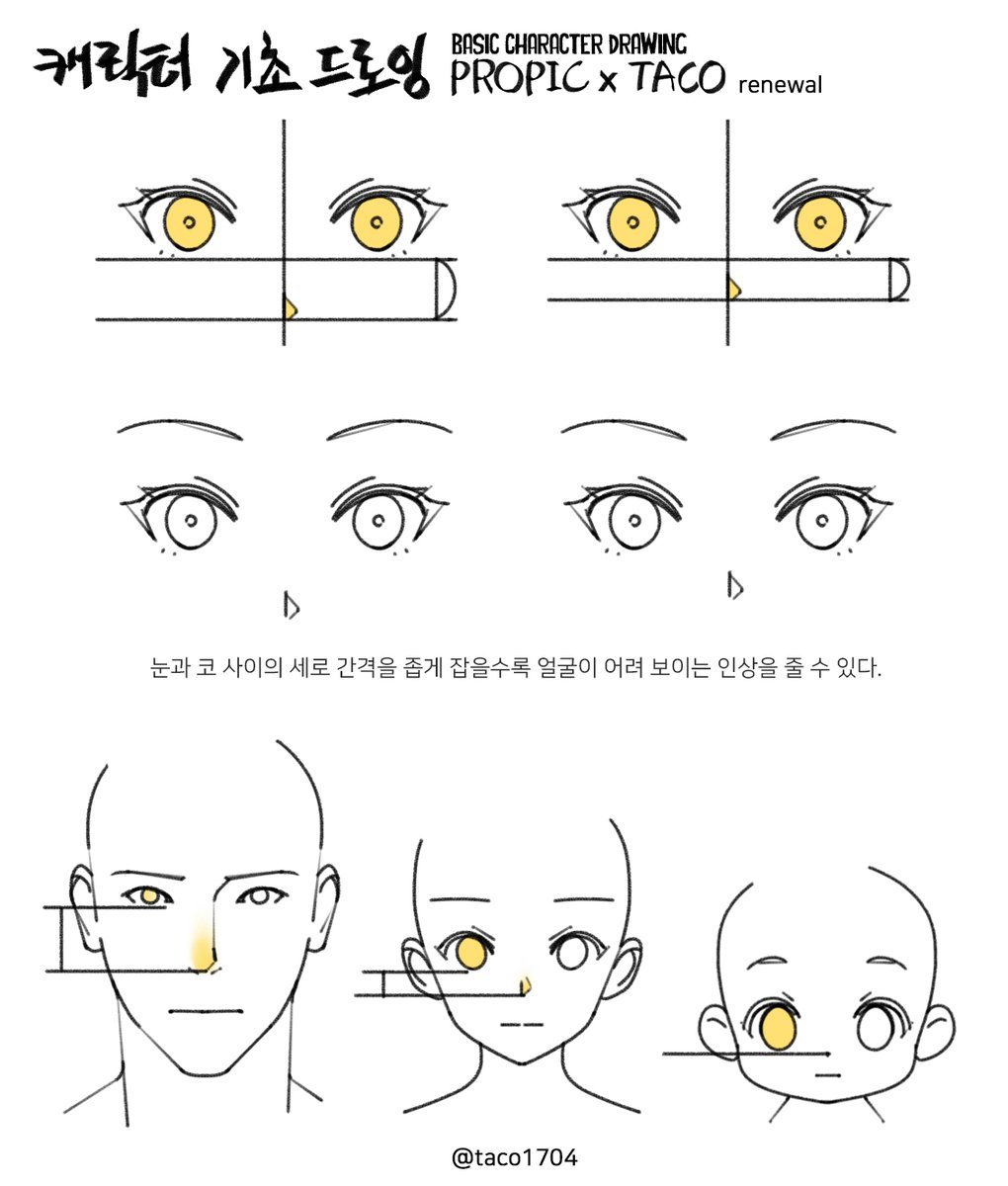 taco1704's tweet photo. Drawing Younger Faces
눈과 코 사이의 세로 간격을 좁게 잡을수록 얼굴이 어려 보이는 인상을 줄 수 있다. https://t.co/pt43dfz3XX