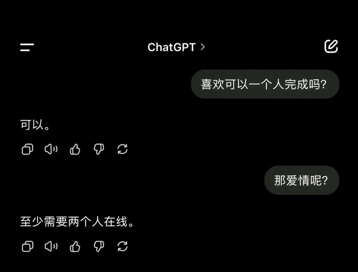 Ruiruiwei666's tweet photo. ChatGPT的4个经典回复
有些问题，人会想很久。

ChatGPT只回了一句。 https://t.co/1dgVyWVk9f