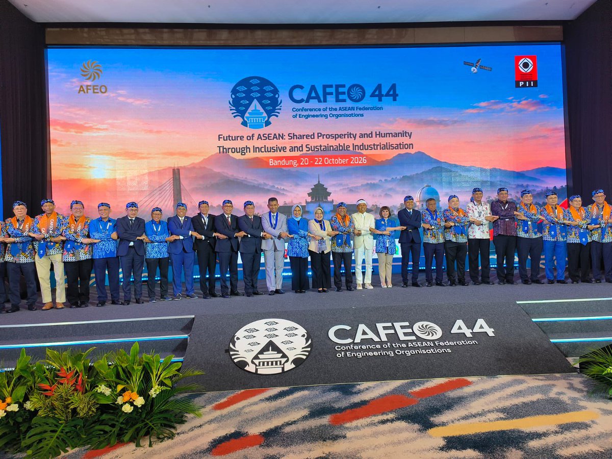 ASEAN's tweet photo. Deputy Secretary-General of ASEAN for Community and Corporate Affairs, Nararya S. Soeprapto, attended the opening of the 44th Conference of the ASEAN Federation of Engineering Organisations (CAFEO 44) on 20 October 2026 in Bandung, Indonesia. 

The opening featured remarks by ASEAN Secretary-General Dr. Kao Kim Hourn, as well as representatives of the World Federation of Engineering Organisations (WFEO) and the Institution of Engineers Indonesia (PII), and highlighted AFEO’s important role in advancing regional cooperation and strengthening the engineering profession across ASEAN.
