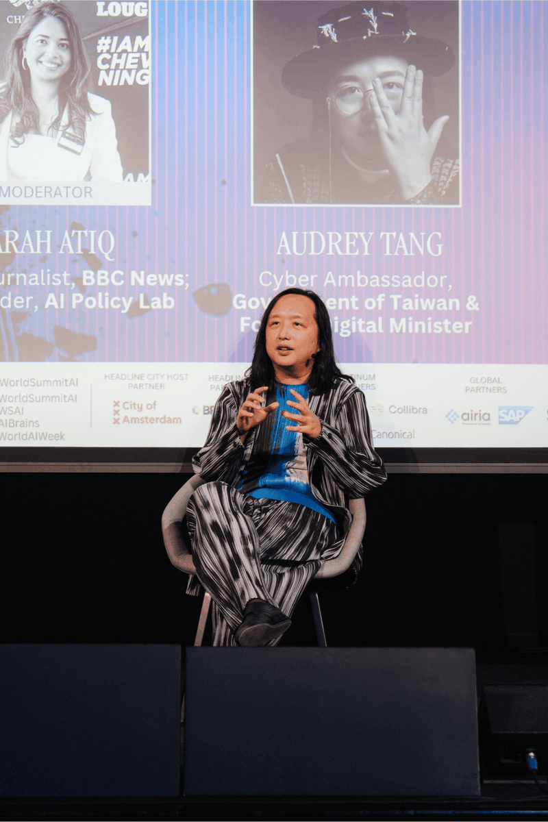 WorldSummitAI's tweet photo. The future of AI isn't just about technology. It's about people
.
As we reflect on the 10th Anniversary of World Summit AI Amsterdam, we're proud to have welcomed some of the world's most influential voices to challenge assumptions, spark meaningful debate and shape what comes next.

Among them was Audrey Tang, Cyber Ambassador for the Government of Taiwan, who shared her people-first approach to AI autonomy in a conversation moderated by Sarah Atiq, Senior Journalist at BBC News and Co-Founder of AI Policy Lab.

The session explored a fundamental question at the heart of sovereign AI: Who builds it, who benefits and who gets left behind?

From digital identity and civil liberties to citizen control over personal data, the discussion was a powerful reminder that AI sovereignty must be about more than infrastructure and national ambition. It must also be about the people whose lives it affects.

A huge thank you to Audrey and Sarah for bringing their perspectives, expertise and voices to our 10th Anniversary stage. 💜

For a decade, World Summit AI has brought the global AI ecosystem together to ask the questions that matter. Conversations like these are exactly why.

10 years of defining AI. Shaping what comes next.

#WorldSummitAI #WSAI #SovereignAI #ResponsibleAI #AIForHumanity