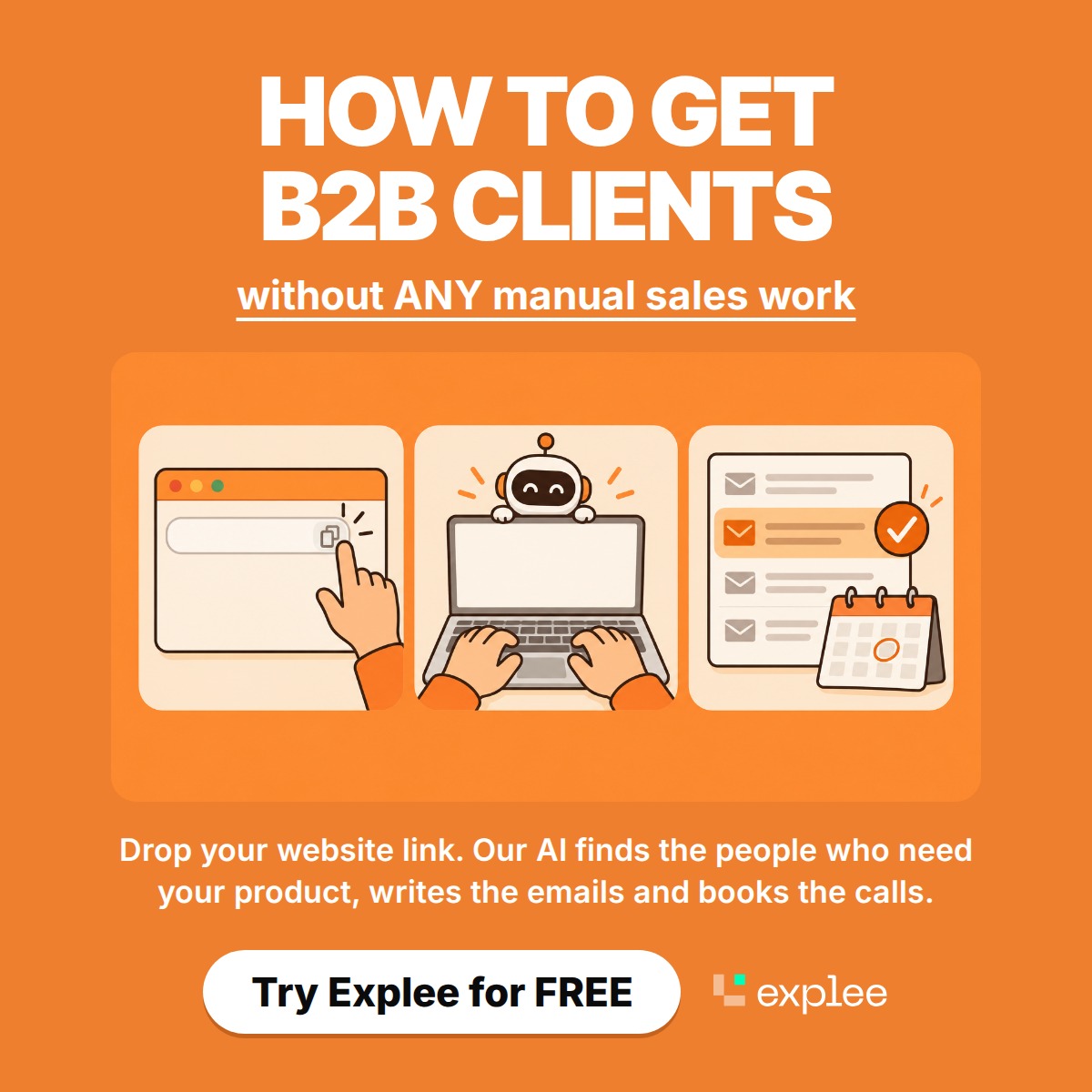 EthanCalFounder's tweet photo. i'm sorry, Explee can WHAT?

it can take your website link, find people who need your product, email them and book the calls?

since when?? i've been doing this by hand for a YEAR.

ok. testing it: $30 free 👇