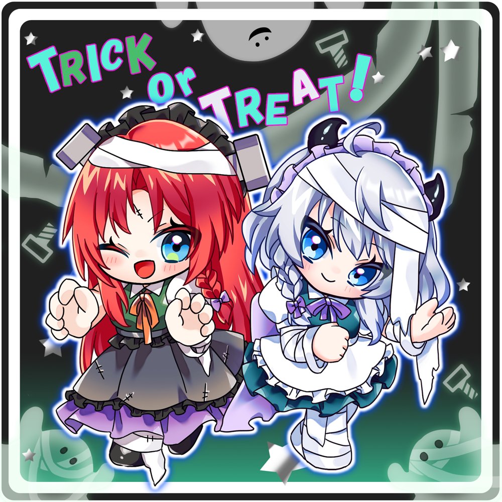 gen_suv_bu's tweet photo. ハロウィンイラスト🎃
美鈴＆咲夜！
#東方Project https://t.co/6gkVBqphpk