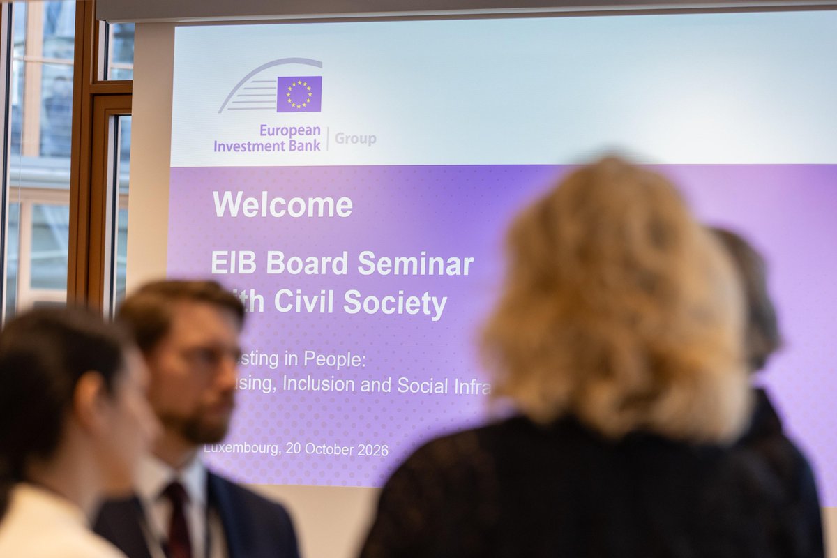EIB's tweet photo. At the 2026 Civil Society Seminar, we are listening.

Bringing civil society representatives together with our board members and Management Committee to exchange views on our work, from transparency to climate action and social inclusion. https://t.co/oXxGRPVVSf
