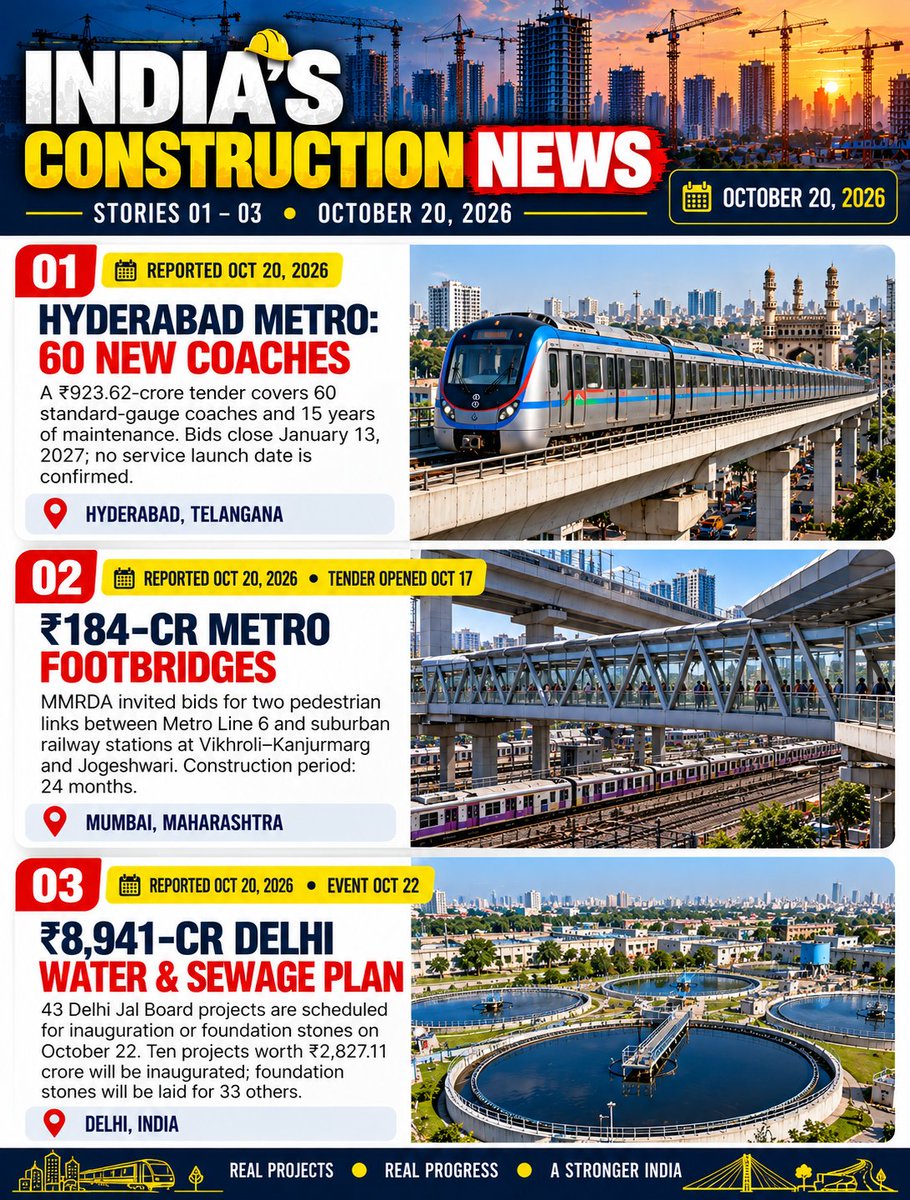 Vtcx0001's tweet photo. 🇮🇳 India’s Construction News | October 20

🚆 Khardi–Kasara third railway line commissioned
🚇 Mumbai’s ₹8,056 crore tunnel advances
🏗️ Dharavi rehabilitation housing begins

Real projects. Real progress. A stronger India.

#Construction #Infrastructure #CivilEngineering #India https://t.co/6xSPBXfz7A