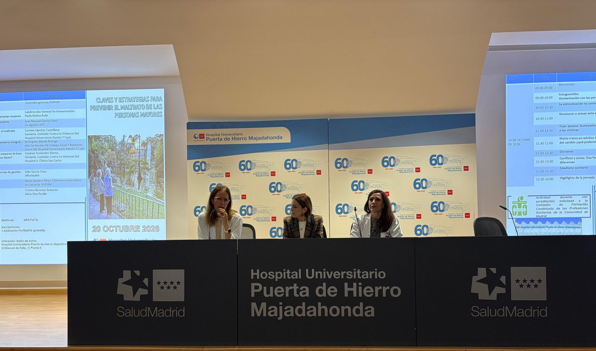 HospiPtaHierro's tweet photo. 👵👴 Celebramos la jornada "Claves para prevenir el maltrato de los mayores", en la que ha participado la subdirectora general de Humanización de Sanidad de la @ComunidadMadrid.

🤝 Seguimos reforzando nuestro compromiso continuo con nuestros mayores.

#SomosPuertadeHierro https://t.co/RL4YCjnSk5