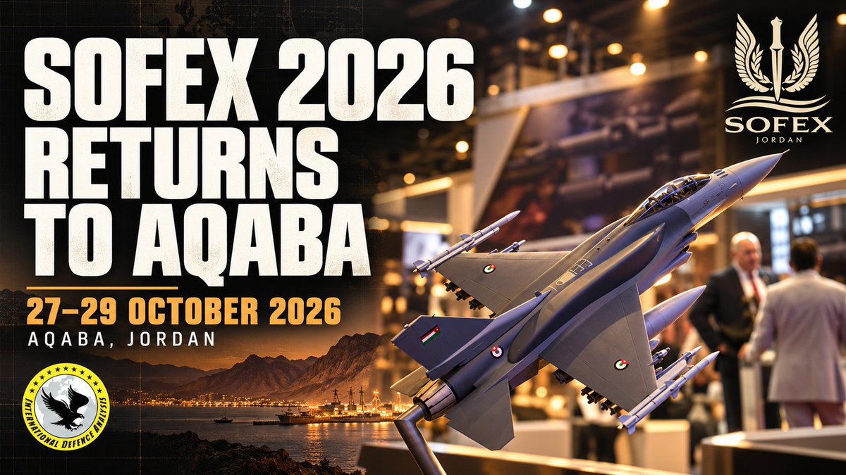 Defence_IDA's tweet photo. 🇯🇴 SOFEX 2026 returns to Aqaba on 27–29 October!

The 15th edition expects 400+ exhibitors from 37 countries and over 25,000 specialised visitors.

For the first time, the exhibition will welcome the public, with new cybersecurity-focused displays.

#SOFEX2026 #Jordan @sofexjo https://t.co/4j1AYIX7I1