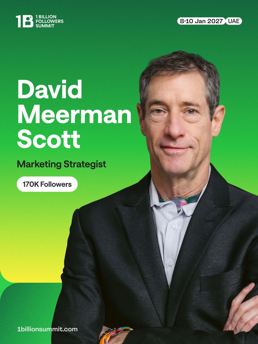 dmscott's tweet photo. I’m excited to speak at the 1 Billion Followers Summit in Dubai January 8-10, 2027. @1billionsummit is the world's largest summit dedicated to the creator economy with more than 30,000 attendees expected for the 2027 edition of the event. 

1BFS brings together leading content creators, entrepreneurs, platforms, brands, and industry experts from around the world. Held under the patronage of His Highness Sheikh Mohammed bin Rashid Al Maktoum and organized by the UAE Government Media Office, the Summit has positioned Dubai as a global hub for content creation.

See you there?!