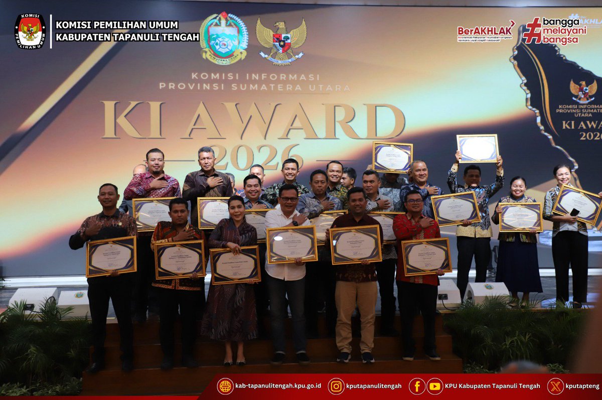 kpu_tapteng's tweet photo. Kategori Informatif diberikan kepada KPU Kabupaten Tapanuli Tengah oleh Komisi Informasi Sumatera Utara dalam rangka pelaksanaan keterbukaan informasi publik tahun 2026 kategori penyelenggara pemilu. https://t.co/asVA9JyHZ9