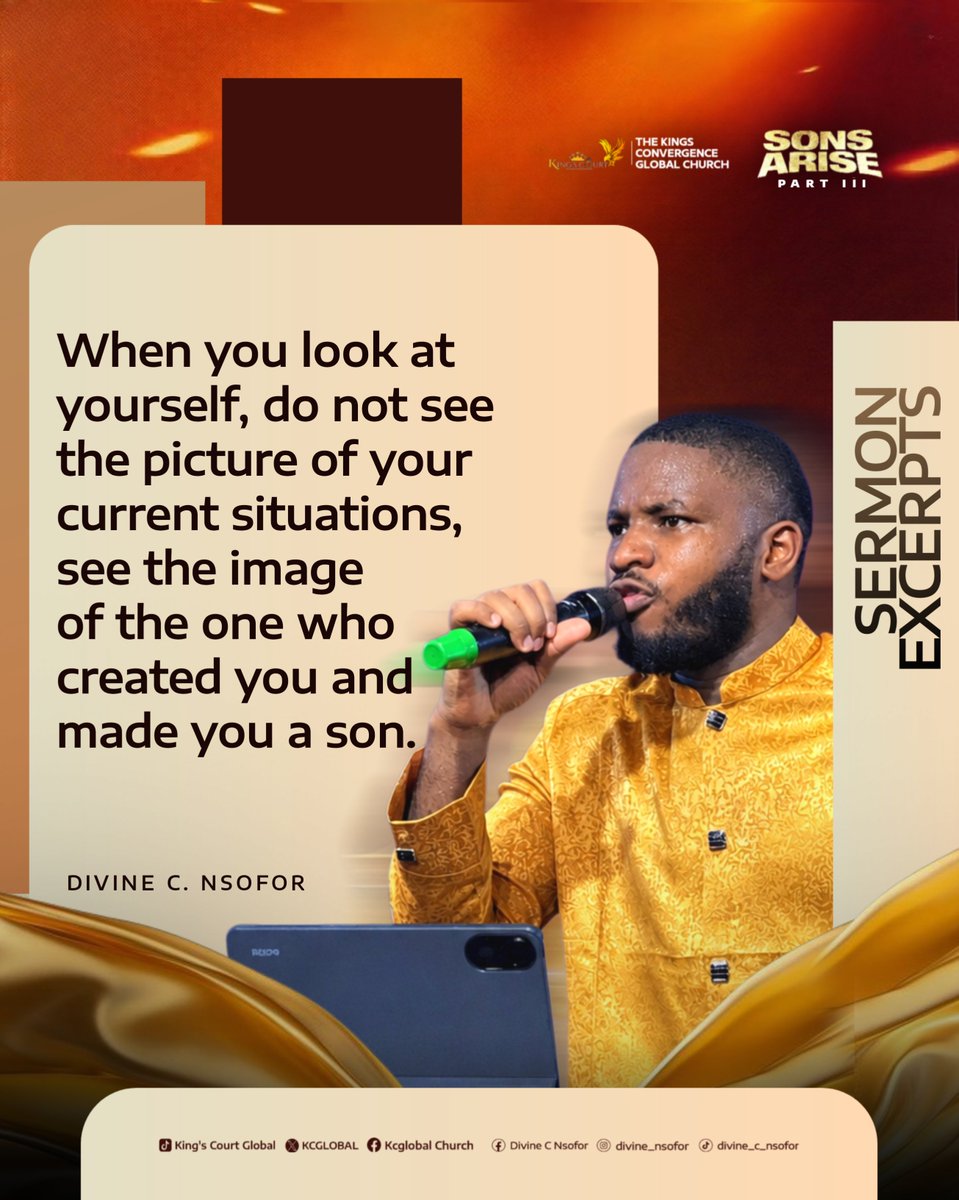 KCGLOBALcal's tweet photo. You are a SON of God.
You are nothing less.

Be conscious of who you are and watch as God will be glorified through you.

Excerpts from Sundays service ✍️....

#KCGLOBAL https://t.co/kkKDe7fu4j