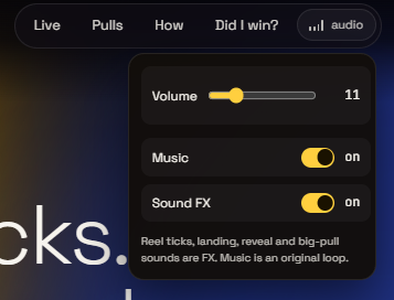 RippedPF's tweet photo. Small change, added a little volume slider and music / sound fx toggles.

Changing some other UI things right now too.

solana:HZWVVVNCEnexYYi8HV2if4QB6zocNsGERB6qyU8TRipd https://t.co/VHtYNmHHc6