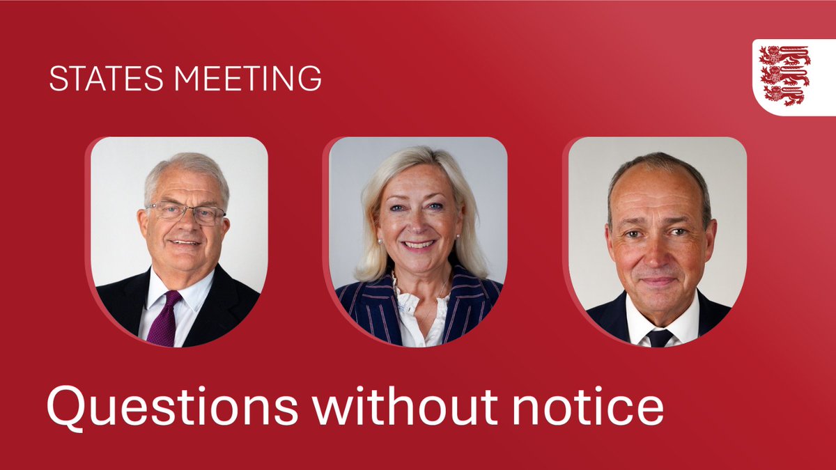 StatesAssembly's tweet photo. States Members will now ask the following Ministers questions without notice:

▪️Minister for Justice and Home Affairs, Senator Helen Miles
▪️Minister for Planning and Regulation, Senator Sir Mark Boleat
▪️Chief Minister, Senator @lyndonfarnham

Each Minister will face up to 15 minutes of questions.

Watch live on our website: https://t.co/nGEiGte7f1
Or via YouTube: https://t.co/ghlwaVkgCJ