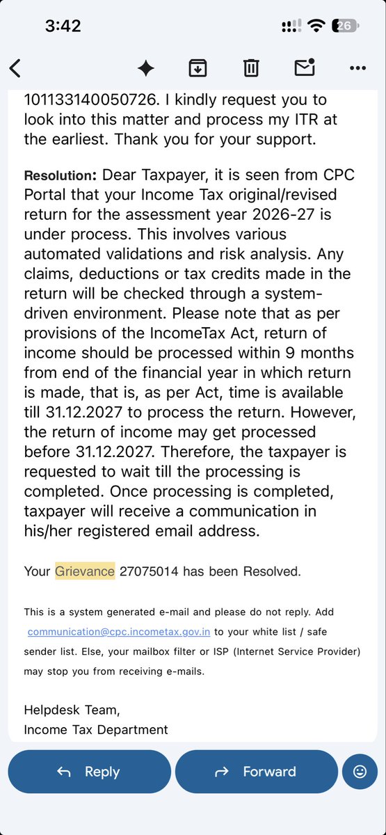 misfit_brain's tweet photo. Dear @IncomeTaxIndia @FinMinIndia,

I filed my ITR on time, but now I’m being told to wait another 18 months for my refund!
Taxpayers face penalties for delays for single days, but who holds the government accountable for keeping citizens’ money for years?Mine has been hold for one and half year. 
Is this taxpayer service or taxpayer exploitation? #IncomeTax #TaxpayerRights