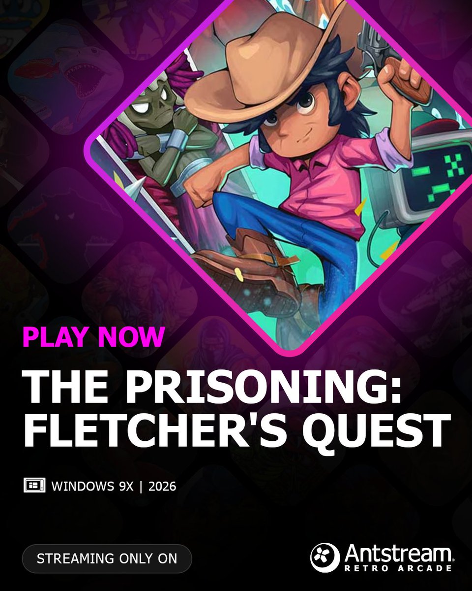 AntstreamArcade's tweet photo. Hat on tight, boots up high, Fletcher’s quest is calling you. 🤠 

Play The Prisoning: Fletcher’s Quest, only on Antstream.

👉 https://t.co/Bv38FnQRPY

#ThePrisoning #RetroGaming #Antstream #FletchersQuest https://t.co/sYfFtESMnz