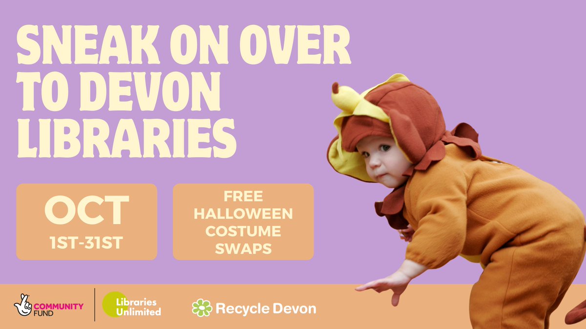 RecycleDevon's tweet photo. Have you got your costume sorted? 🧛‍♀️🦹‍♀️

Halloween is just around the corner, but there's still time to get a new-to-you costume for free!

22 libraries across Devon are hosting costume rails, where you can
👻 Donate,
🎃 Swap or
👽 Rehome a costume for free!

Find participating libraries, here: https://t.co/qJEXWSU4rb

#whatsondevon #devonhalloween