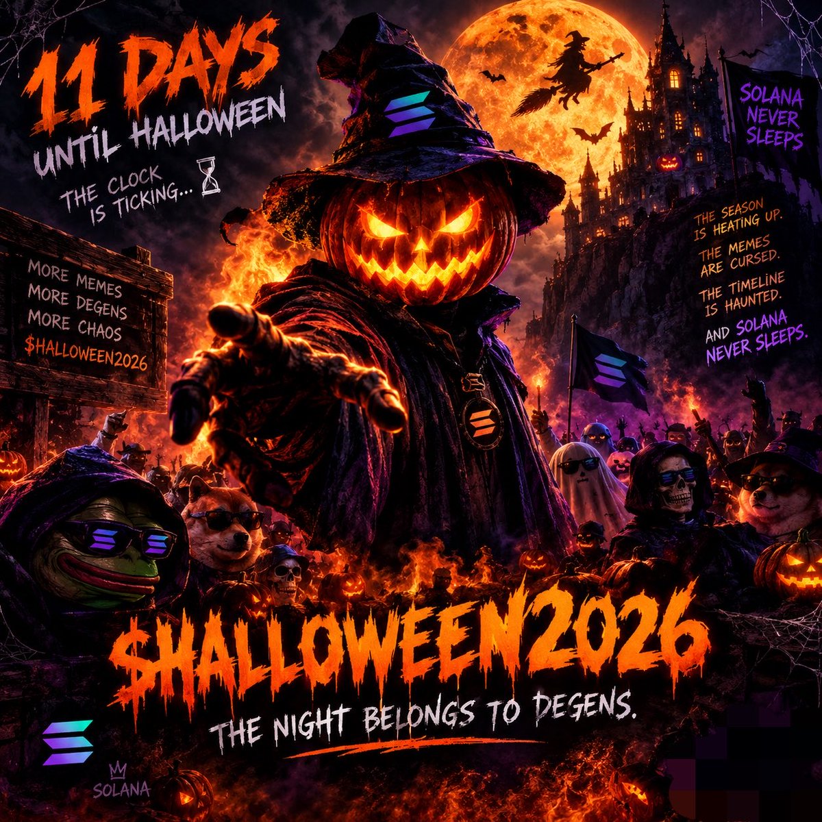 Halloween26Sol's tweet photo. 🎃👻 $HALLOWEEN2026 — THE SPOOKIEST NARRATIVE OF THE YEAR IS HERE. 🔥🧙‍♂️

11 DAYS UNTIL HALLOWEEN. THE CLOCK IS TICKING. ⏳💀

While the market sleeps, the degens are preparing something DARK. 🌑

🎃 The season is heating up.
👻 The memes are getting cursed.
🕸️ The timeline is about to get haunted.
🔥 And Solana never sleeps.

This isn’t just another meme coin.
It’s HALLOWEEN SEASON ON THE BLOCKCHAIN. 🧟‍♂️

No suits. No rules. Just pure degen energy, spooky vibes, and a community ready to make some noise. 🦇

The closer we get to October 31st, the louder the narrative gets. 👀

ONE NIGHT. ONE NARRATIVE. ONE CHANCE TO JOIN THE CHAOS. 🩸

🎃 $HALLOWEEN2026
👻 THE NIGHT BELONGS TO DEGENS.

CA: 8y4bf1KnXxL2FavUpXHYESv75QkYLKQuqnNJ8xxbpump 

🕸️🔥

#Solana #Memecoin #Halloween2026