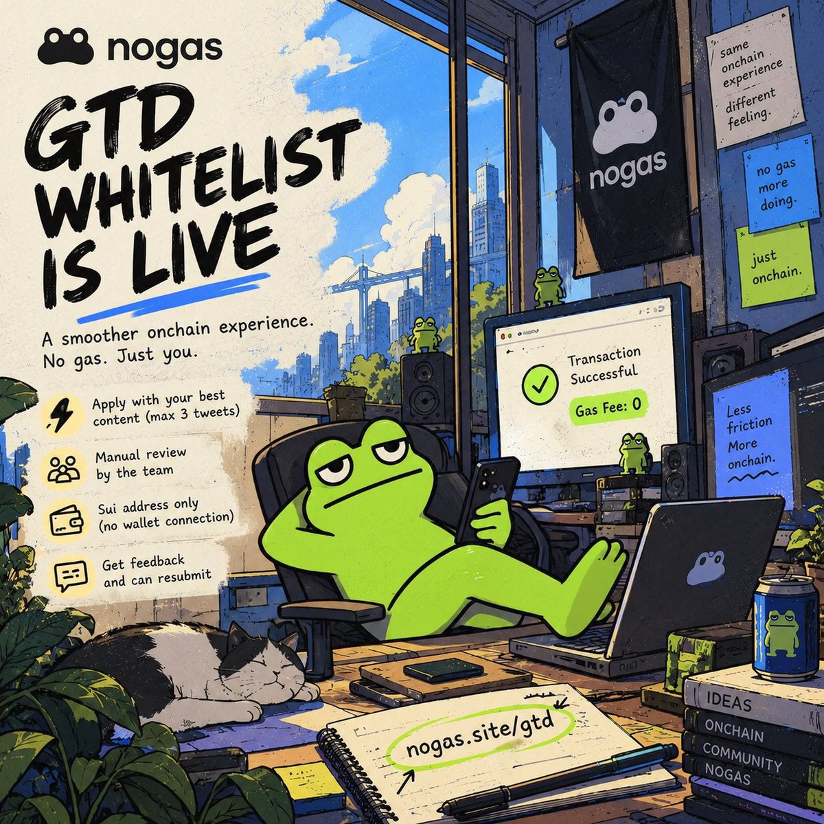 goodwillmorty's tweet photo. Most people look at a whitelist and only see one thing: the allocation.

But with @Nogasonsui , there are a few things worth paying attention to. 🐸

NoGas is preparing to launch on @blastdotfun , and its GTD whitelist campaign is giving the community an opportunity to get involved before launch.

Here’s what caught my attention.

1. A community-driven distribution

According to the project’s campaign details, NoGas is aiming for a broad holder distribution rather than concentrating allocations among a small number of wallets.

The goal is simple: give more participants a chance to get involved instead of letting a handful of whales dominate the allocation.

2. A different approach to gas fees

Gas fees might seem like a small problem, but they add friction to everyday onchain activity.

Every additional cost can make users think twice about interacting with an application, especially when transactions are frequent or the amounts involved are small.

That’s why projects exploring a smoother, more accessible onchain experience are worth watching.

The real test, of course, is how well the product delivers once people start using it.

3. The LP revenue mechanism 👀

One of the more interesting details shared by the project is its proposed distribution of 100% of LP revenue to holders through airdrops in usdSUI.

If implemented as described, this could give holders an incentive beyond simply hoping the token price goes up.

Still, the actual value of those distributions will depend on real revenue, liquidity, and how the mechanism works in practice.

4. The GTD whitelist opportunity

The campaign is also running a content-based application process.

Rather than relying solely on a lottery, participants submit their content for manual review by the team.

According to the campaign instructions:
• A maximum of 3 tweets per X account
• Submit your tweet links through the application form
• Provide your Sui wallet address
• Wait for manual review and feedback

Make sure to read the current campaign rules before applying.

For anyone interested in getting involved early, this is an opportunity to learn about the project, contribute to the conversation, and potentially qualify for a GTD allocation.

I’m particularly interested in seeing how NoGas executes its vision and whether the proposed revenue-sharing model translates into sustainable value for holders.

Narratives can attract attention, but execution is what matters in the long run.

Let’s see what @Nogasonsui brings to Sui. 🐸

🔗 GTD whitelist: https://t.co/7MJ3b6j9LF

DYOR. Understand the mechanics before making any decisions.