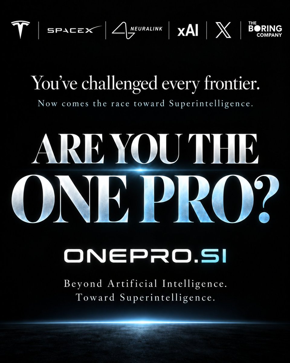 Nameluxe's tweet photo. @SpaceX @elonmusk

Tesla. SpaceX. Neuralink. xAI.

Different frontiers. One extraordinary ambition.

As the race toward Superintelligence (SI) accelerates, one question remains:

Are YOU the ONE PRO?

https://t.co/SgFOWPCS5i 🚀 https://t.co/STbRfnr8Ws