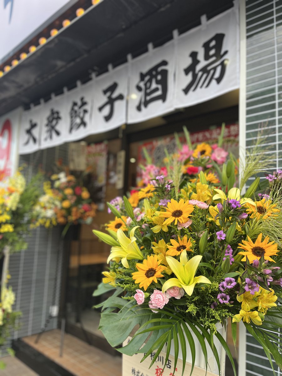 marugotolove's tweet photo. 【開店情報】2026年10/20㊋、広島市西区のJR横川駅前に｢大衆ぎょうざ倶楽部 餃夢中 横川店｣がオープン。広島で2店舗目。な、なんと焼き餃子が99円、生ビールが190円の驚きの安さだそう。
↓
10/20㊋〜23㊎は「OPEN記念祭」として、ハイボールが1円! ※何杯でもOKみたい。
↓
オープン前に現地へ立ち寄ってみたところ、店頭には開店祝いの華やかな花がたくさん飾られていました。
↓
看板メニューの名物｢焼き餃子｣は4個で99円（税込109円）という驚きの価格設定となっています。愛知県産三河もち豚や青森県産ニンニクなど、厳選した国産食材を使用しており、外はパリッと中は肉汁溢れる仕上がりだそうです。
↓
ちなみに今年2026年5月に大阪城公園で盛大に開催された『クラフト餃子フェス2026 OSAKA』にも出場し、5日間で累計5万個を販売した実力派の餃子とのことです。
↓
で、、、何かおいしそうだったので(かなり安いし)、明日予約してしまいました（笑）。
