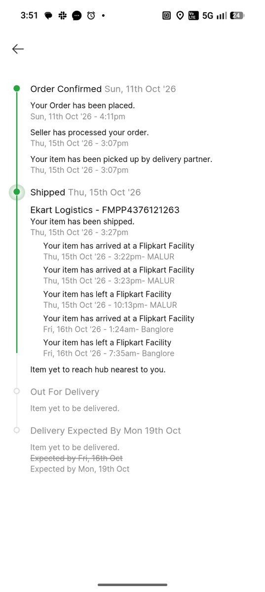 NHPrashant48110's tweet photo. OD438857048944978100

#Flipkart #flipkartsupport
 Not only your team, your systems also failed 🤣🥲 see the expected arrival showing on 19th Oct on today 20th October.! Failed Logistics of India 🤣 https://t.co/SFZaHRtrly