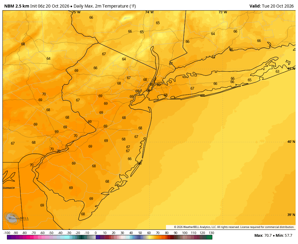 mpierre19's tweet photo. Happy Tuesday, NYC metro! Today will be another beauty. We’ll have sunny skies, low humidity, and high temps in the upper 60s this afternoon. A north-northeasterly breeze will be gusting between 20- 30mph at times, especially near the coast. https://t.co/cu9N9jJej3