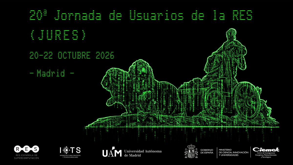 computaex's tweet photo. El 21 y 22 de octubre estaremos en la 20ª Jornada de Usuarios de la @RES_HPC #JURES2026 https://t.co/0uzMh0yAJ4