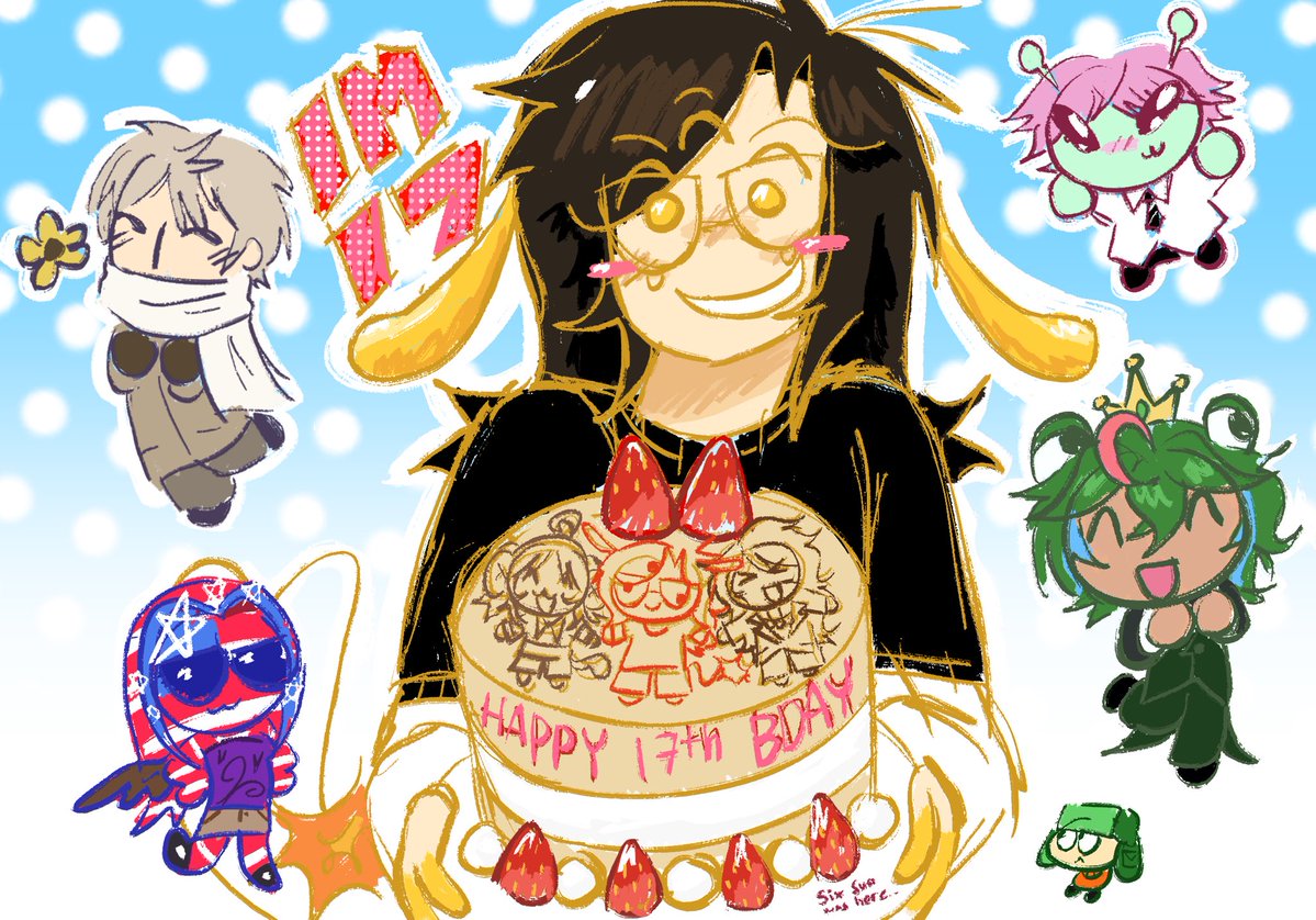 p1ratealien's tweet photo. scheduled post Ok ITS MY BIRTHDAY!! im now the big 17! 😊 

FEATURING: russia , soul , america , froggydude , and kyle ❤️‍🩹 + my 2 loves yahoo https://t.co/knNTY7QdJl