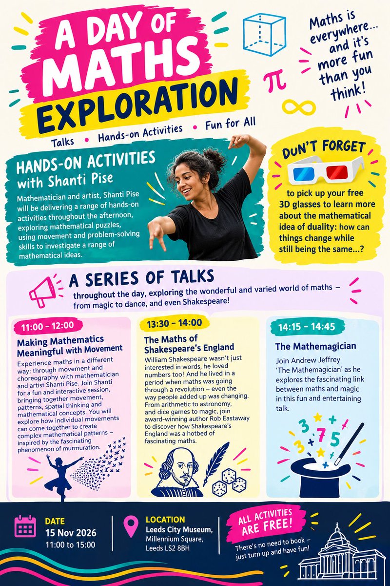 maths_week's tweet photo. Maths Week England launches in Leeds on Sunday 15th November. Come and join in the fun at Leeds City Museum and MathsCity. #MathsWeekEngland https://t.co/p39kLQ6cwS