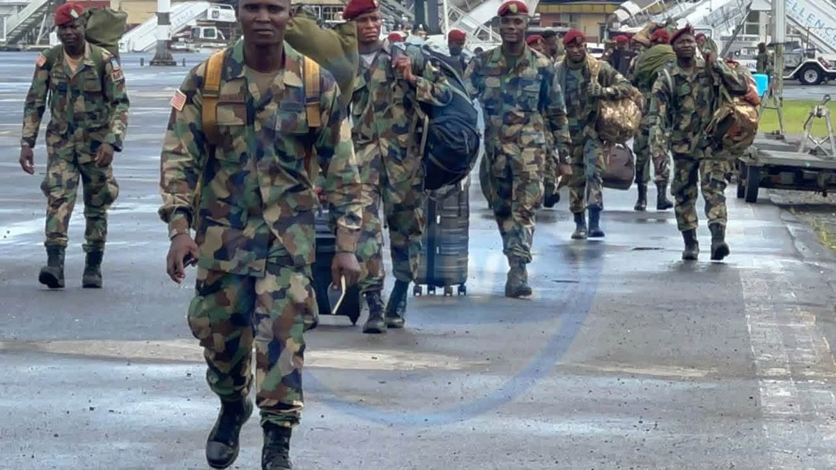 thelibinfluence's tweet photo. Breaking: The first batch of 140 Armed Forces of Liberia (AFL) soldiers has departed for Morocco to undergo specialized guerrilla warfare training aimed at strengthening their combat skills and operational readiness.

🎥: Spoon TV
#TheLibInfluence https://t.co/DwUd4puzQP